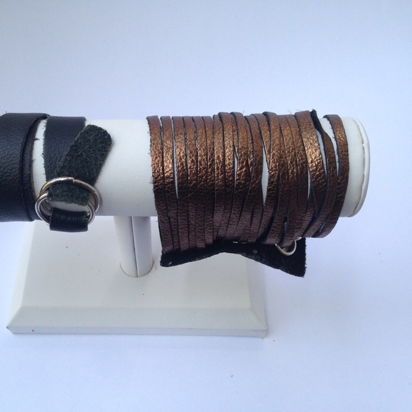 Leather Metallic Copper Colored Fringe Bracelet - Picture 4 of 7